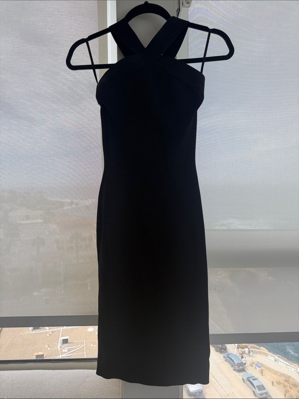 Babaton Black Cross-Back Midi Dress